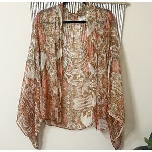 Free People One Fleur De Lis Metallic Sheer Kimono L